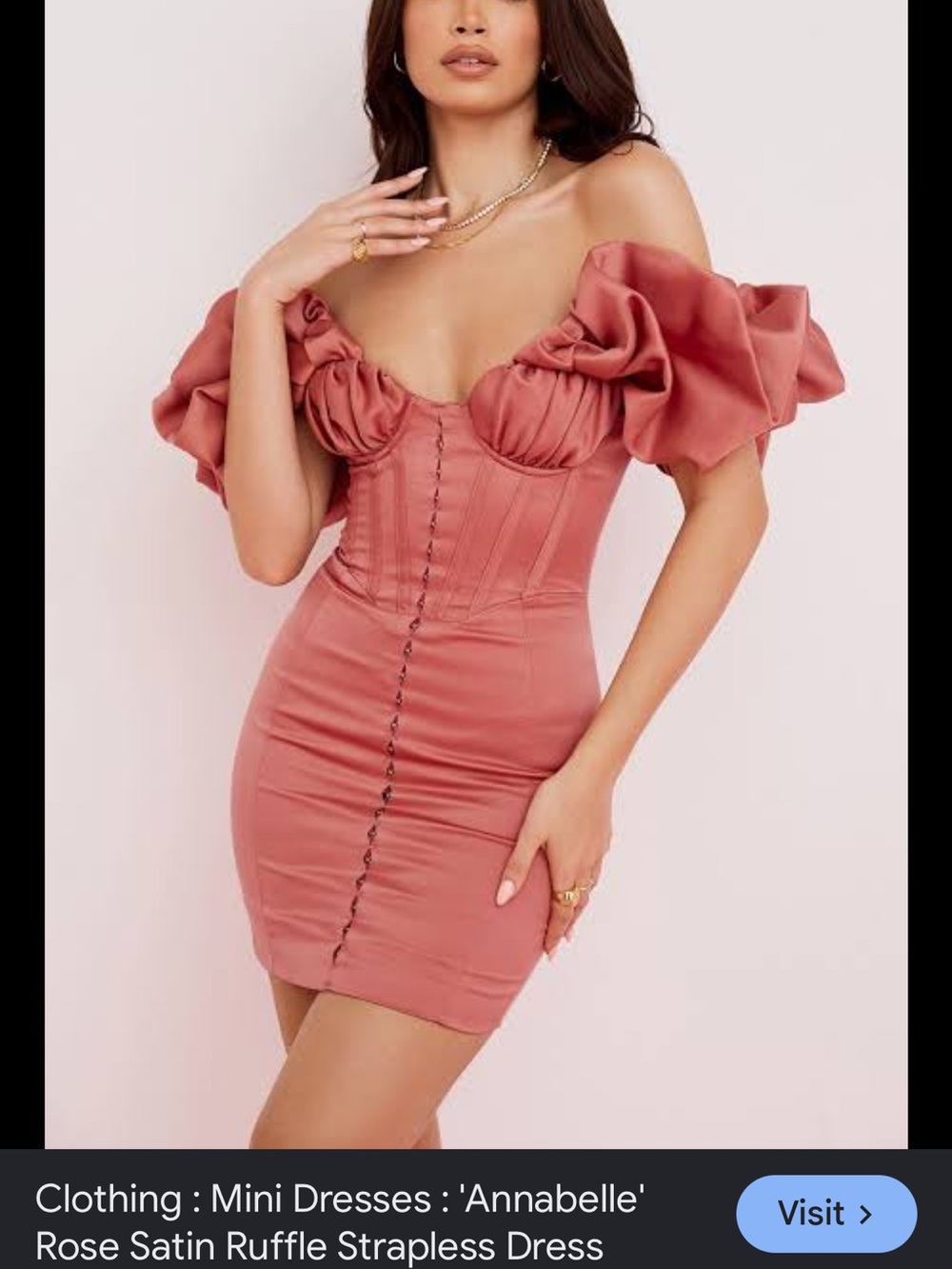 House of CB Rose Blush Satin Ruffle Off-Shoulder Mini Dress
